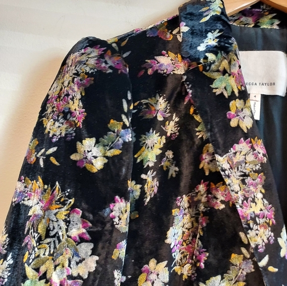 Rebecca Taylor Jewel Black Floral Velvet Jacket Blazer Size 4 - Picture 5 of 14
